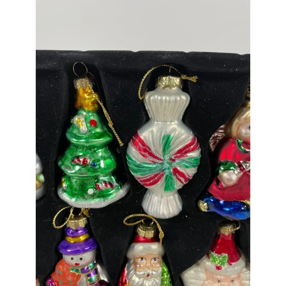 Set of 8 Mikasa Vintage Glass Christmas Ornaments - Santa, Snowmen, Angel & More